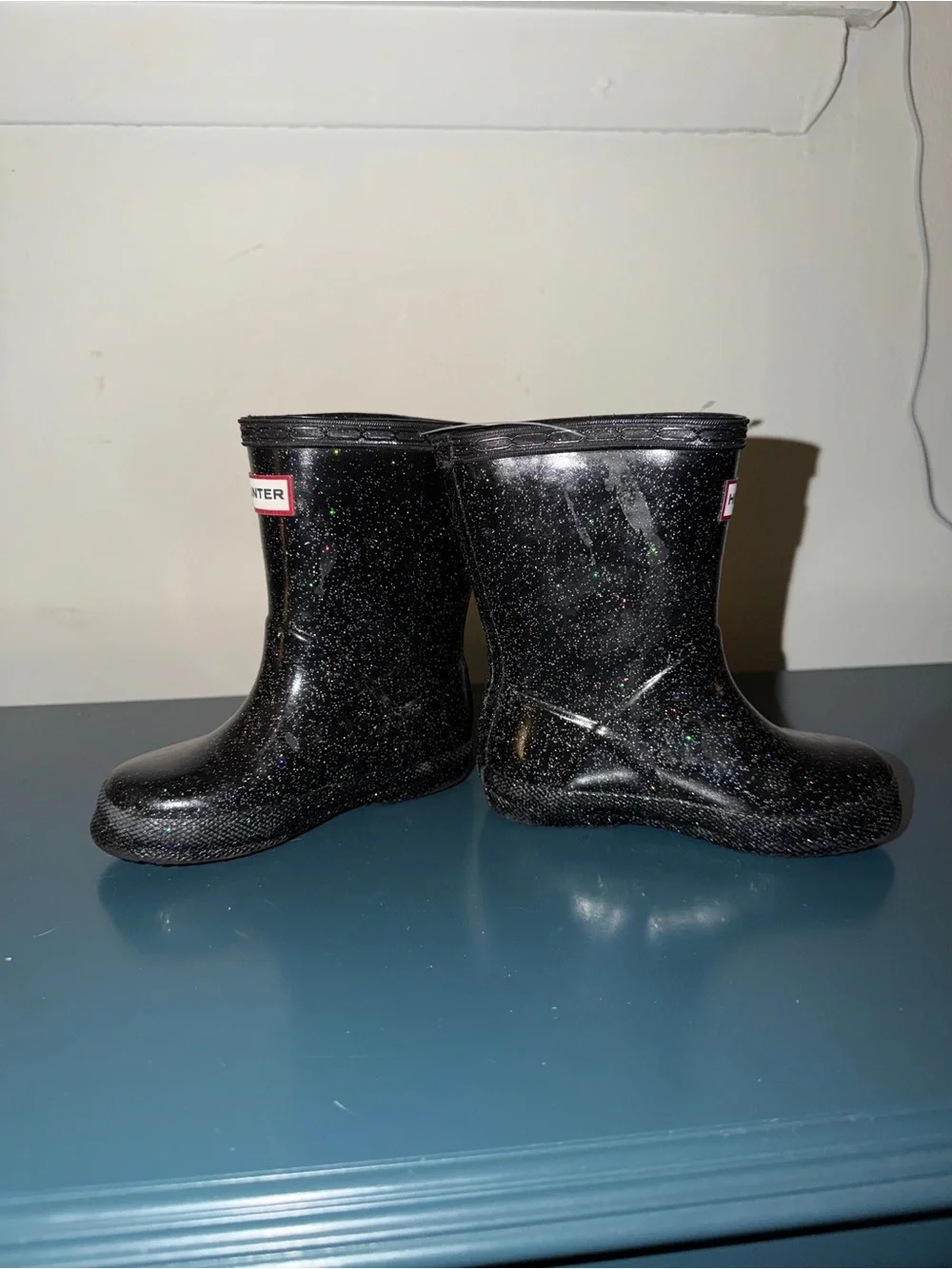 Hunter Black Glitter Kids Rain Boots